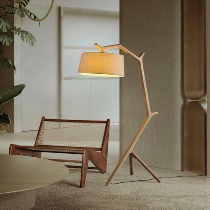 Wooden Chair And Side Lamp